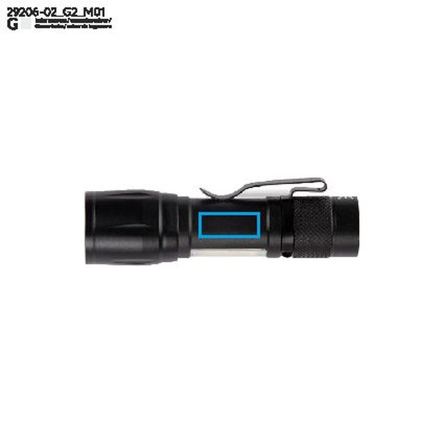 VERTI – lampe de poche: Zone de marquage avant · Gravure laser