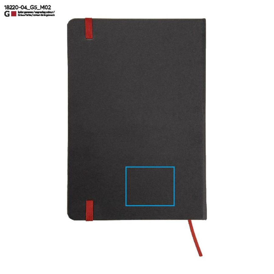 Carnet quadrillé KORYO A5: Zone de marquage arrière · Gravure laser