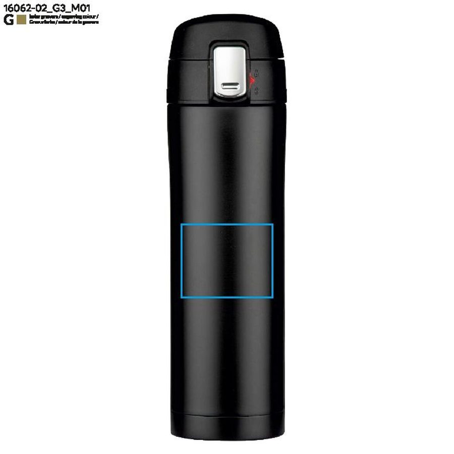 Mug isotherme LOCK MAT de 440 ml: Zone de marquage avant · Gravure laser