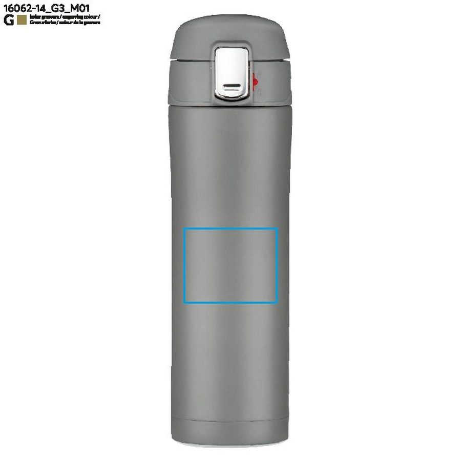 Mug isotherme LOCK MAT de 440 ml: Zone de marquage avant · Gravure laser