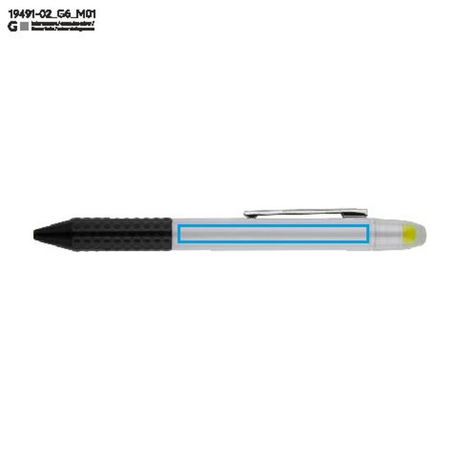Stylo à bille et surligneur FLUO: Zone de marquage avant · Gravure laser