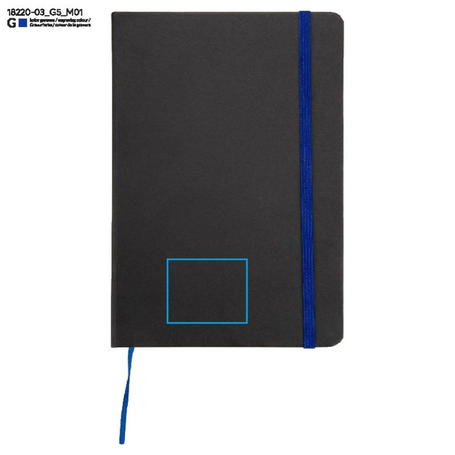 Carnet quadrillé KORYO A5: Zone de marquage avant · Gravure laser