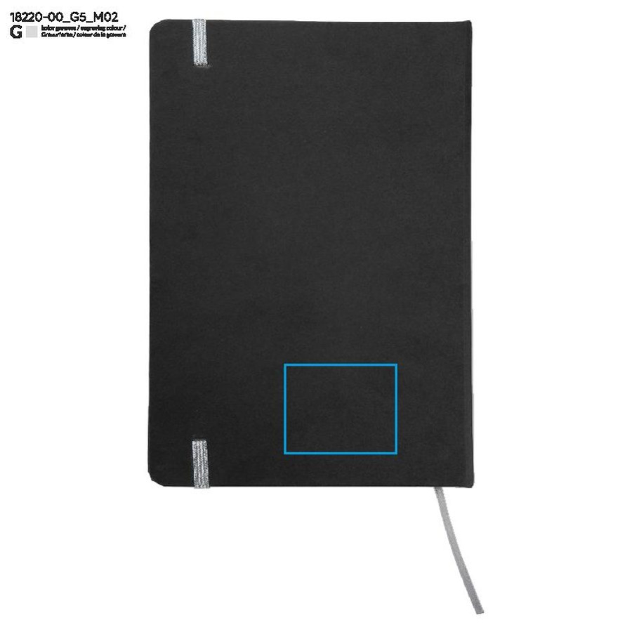 Carnet quadrillé KORYO A5: Zone de marquage arrière · Gravure laser