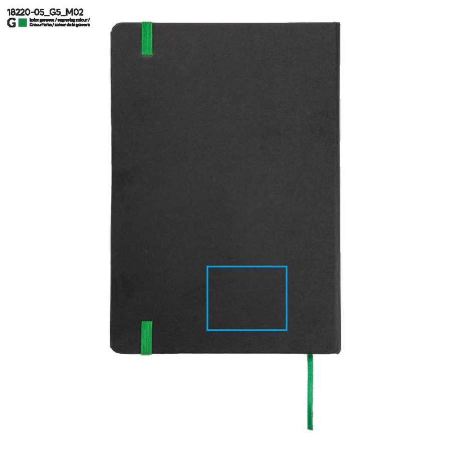Carnet quadrillé KORYO A5: Zone de marquage arrière · Gravure laser