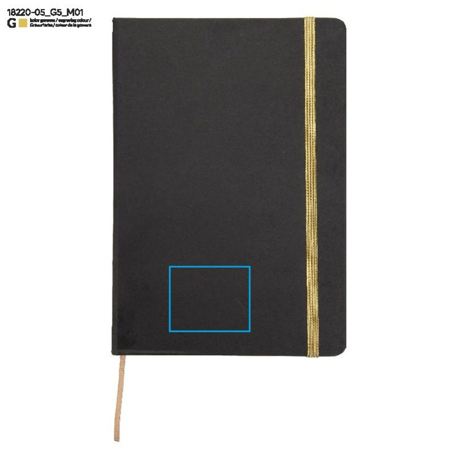 Carnet quadrillé KORYO A5: Zone de marquage avant · Gravure laser