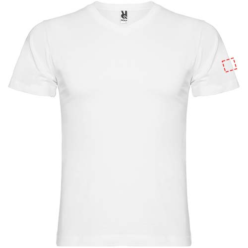 Samojedo vīriešu t-krekls ar īsām piedurknēm v veida kakla izgriezumā: Left bicep · Embroidery fixed