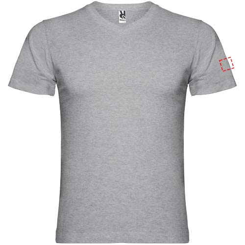 Samojedo vīriešu t-krekls ar īsām piedurknēm v veida kakla izgriezumā: Left bicep · Embroidery fixed