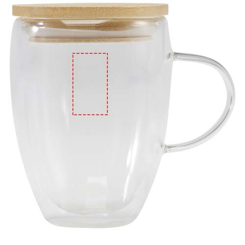 Leona 350 ml stiklinis puodelis su bambukiniu dangteliu: Front · Padprint