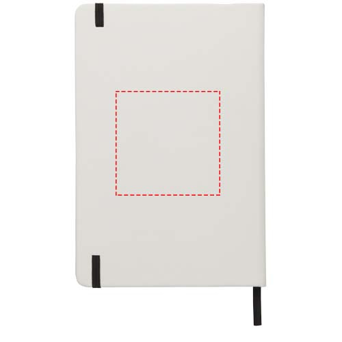 Carnet blanc A5 avec élastique coloré Spectrum: Face arrière · Marquage en relief ou en creux