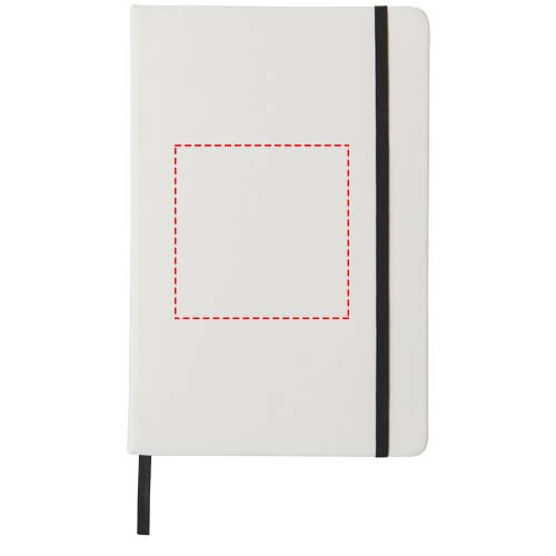 Carnet blanc A5 avec élastique coloré Spectrum: Face avant · Marquage en relief ou en creux