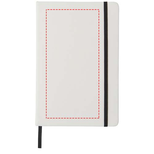 Carnet blanc A5 avec élastique coloré Spectrum: Face avant · Sérigraphie