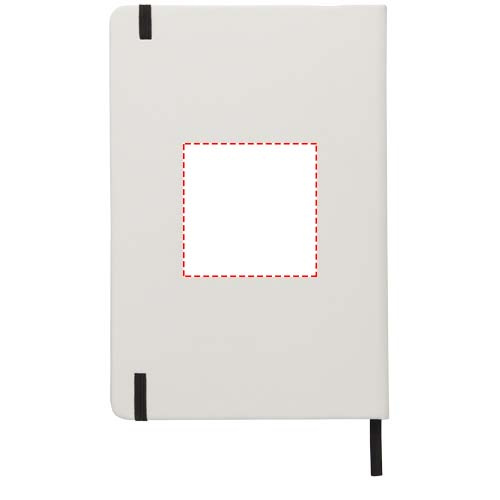 Carnet blanc A5 avec élastique coloré Spectrum: Face arrière · Autocollant imprimé en numérique