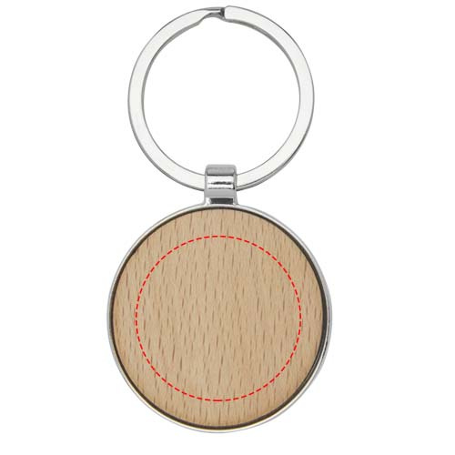 Porte-clés rond en hêtre Moreno: Face avant · Tampographie