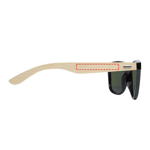 Lunettes de soleil polarisées à verres miroir en rPET et bambou, en coffret cadeau, Taiyō: Branche droite · Tampographie