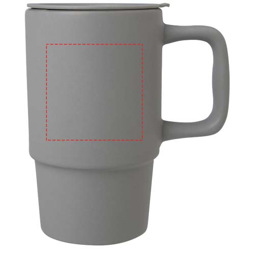 Mug Carter en céramique 450 ml avec couvercle en plastique: Face avant · Gravure laser à 360°