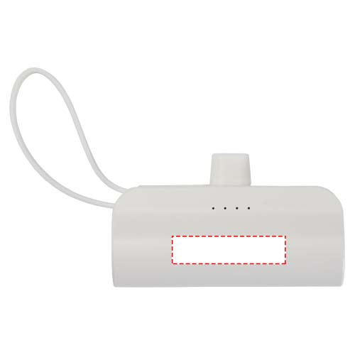 Batterie externe Type-C Alnair 5000 mAh 10 W en plastique recyclé avec support rabattable et câble 2 en 1 intégrés: Face avant · Autocollant imprimé en numérique
