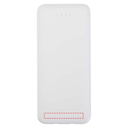 Batterie externe Adhil 10000 mAh 10 W en plastique recyclé avec 2 câbles intégrés: Dessous · Tampographie