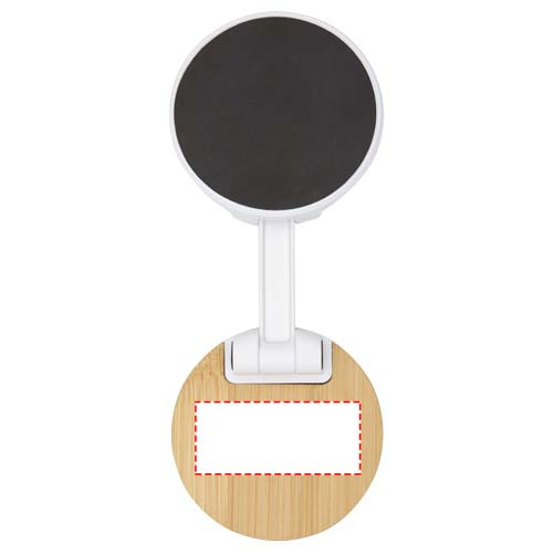 Support de téléphone magnétique pliable Alcor en plastique recyclé avec détails en bambou: Devant, en bas · Autocollant imprimé en numérique