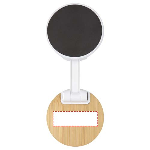 Support de téléphone magnétique pliable Alcor en plastique recyclé avec détails en bambou: Devant, en bas · Doming en quadrichromie