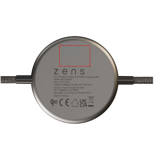 Chargeur double Zens Pro 2 de 15 W: Face arrière · Tampographie