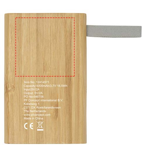 Tulda 5000 mAh Powerbank aus Bambus: Back · Digital print