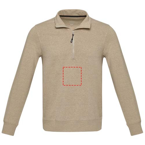 Tin unisex Aware™ recycled quarter zip sweater: Impact full front · Embroidery fixed