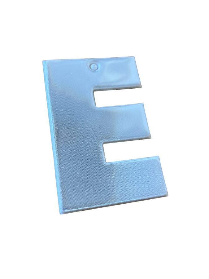 Letter reflector – Alphabet Letter E: Full product surface (size to confirm)