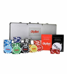 Покерный кейс Olybet с картами, фишками и кнопкой дилера