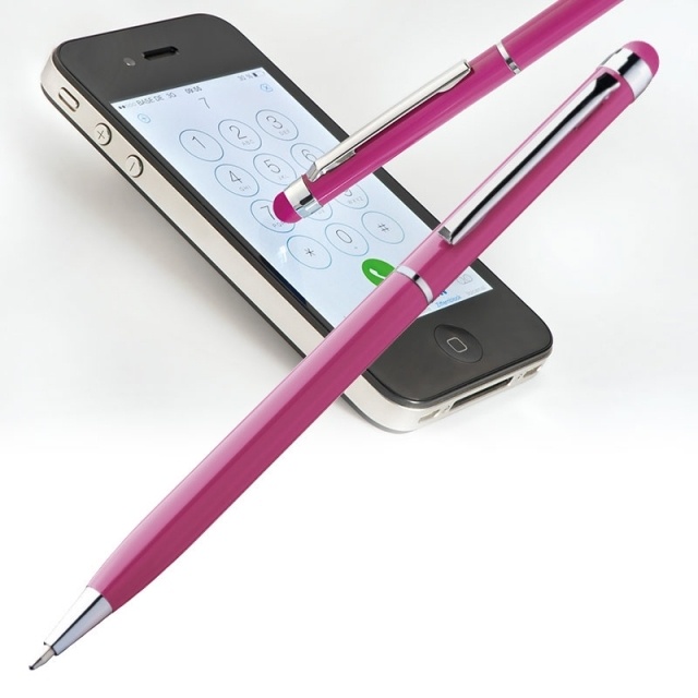Логотрейд pекламные подарки картинка: Ручка шариковая с сенсорным стилусом 'New Orleans' цвет розовый