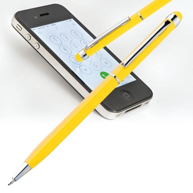 Логотрейд pекламные cувениры картинка: Ручка шариковая с сенсорным стилусом "Новый Орлеан" цвет желтый