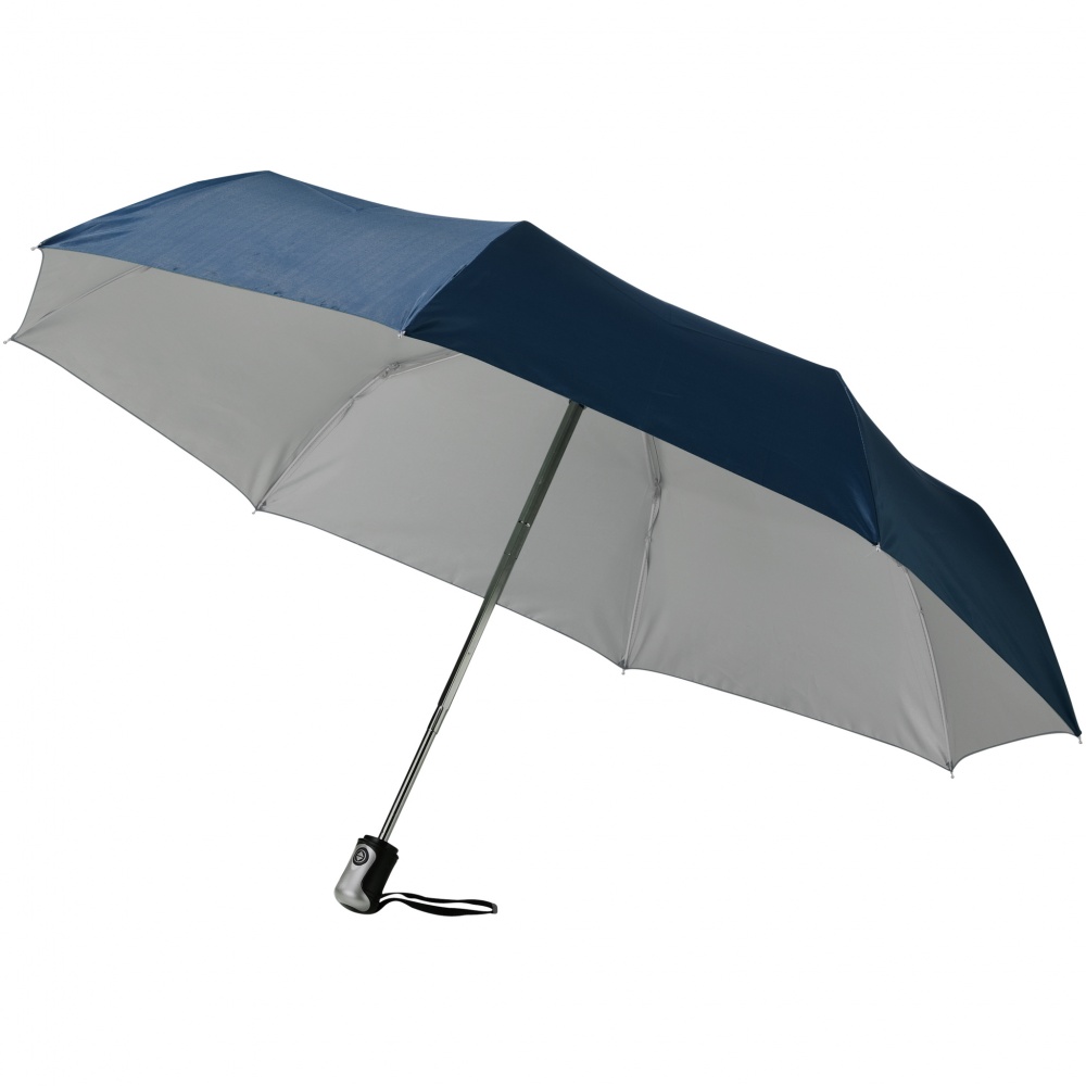 Лого трейд pекламные cувениры фото: Зонт Alex трехсекционный автоматический, темно-синий и cеребряный