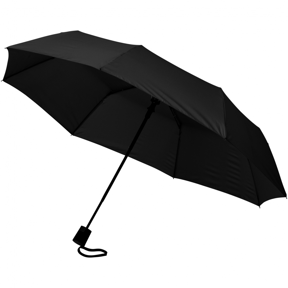 Логотрейд бизнес-подарки картинка: Зонт Wali трехсекционный 21" с автоматическим открытием, черный