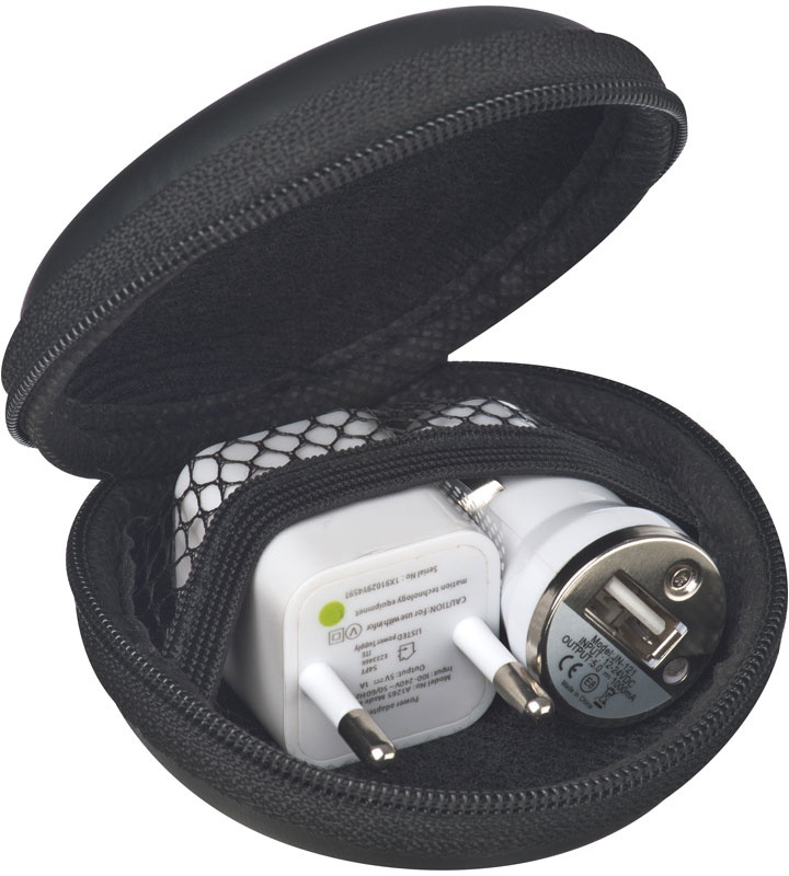 Логотрейд pекламные cувениры картинка: Набор зарядка USB и штекер, черный