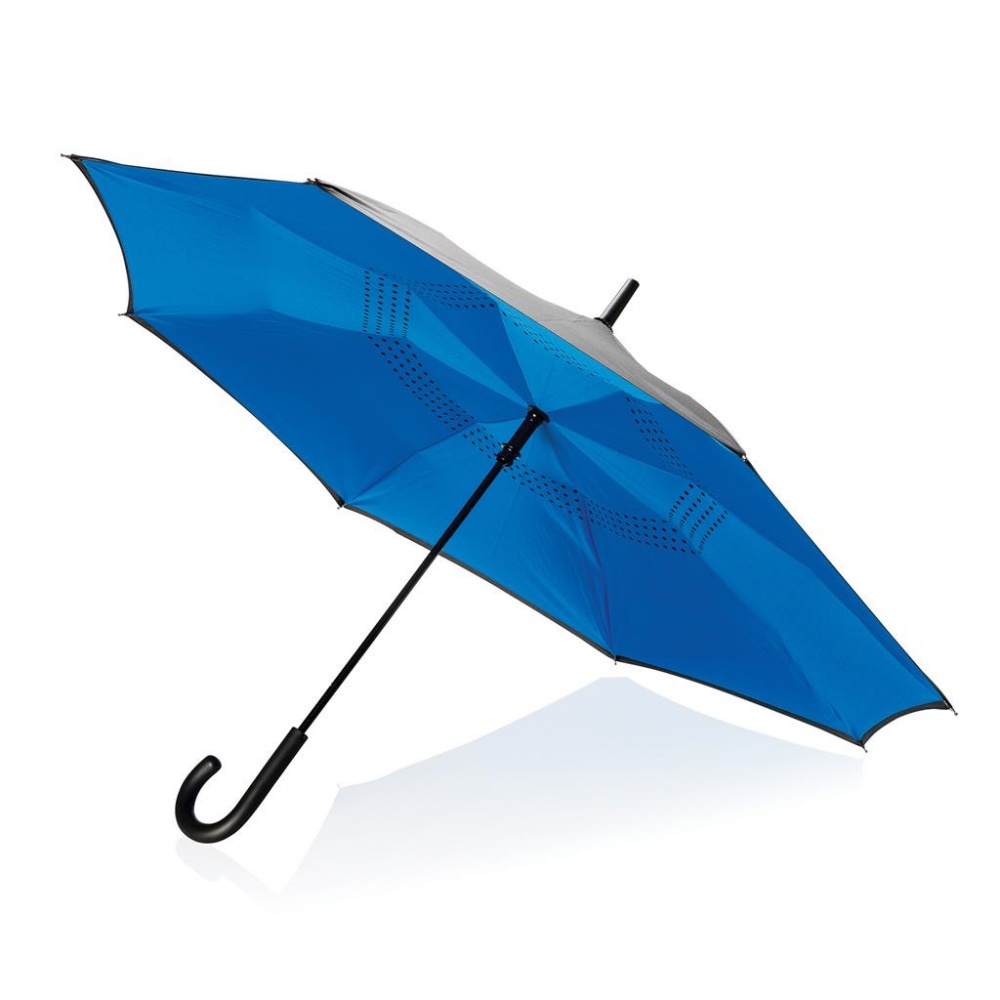 Логотрейд pекламные продукты картинка: Механический двусторонний зонт 23” Xindao, черный синий