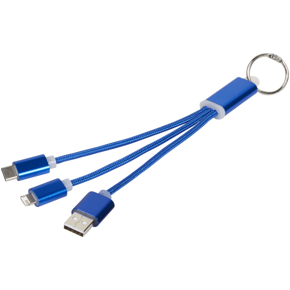 Лого трейд бизнес-подарки фото: Metal 3-in-1 Charging Cable, синий