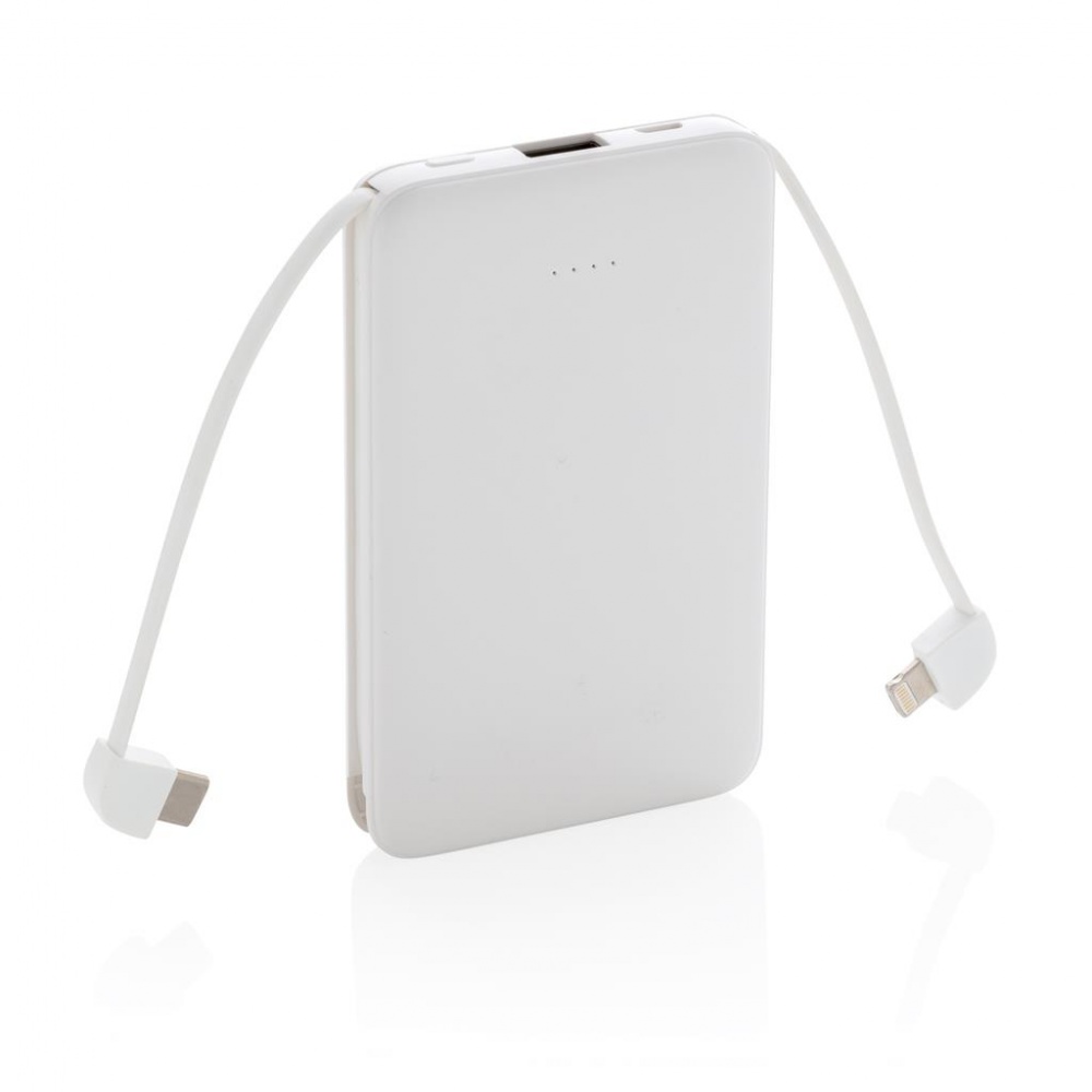 Логотрейд pекламные продукты картинка: Reklaamtoode: 5.000 mAh Pocket Powerbank with integrated cables, white