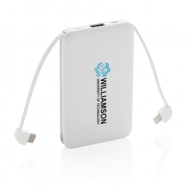 Логотрейд pекламные cувениры картинка: Reklaamtoode: 5.000 mAh Pocket Powerbank with integrated cables, white