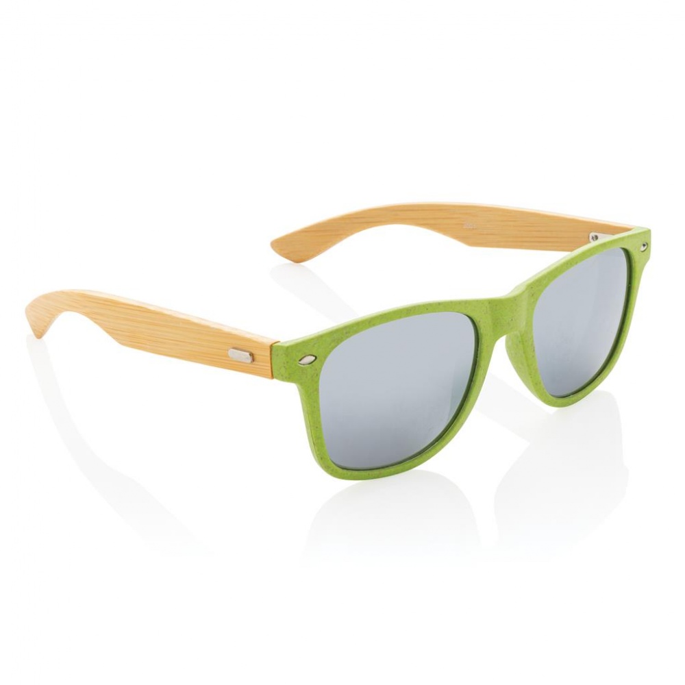 Логотрейд pекламные подарки картинка: Солнцезащитные очки Wheat straw с бамбуковыми дужками, зеленый