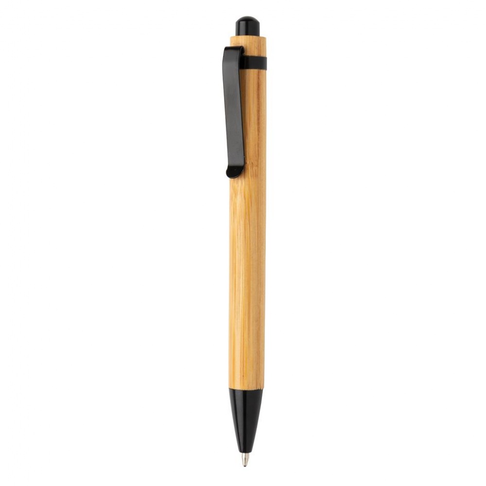 Лого трейд бизнес-подарки фото: Бамбуковая ручка, чёрная