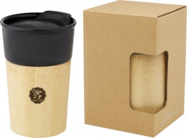 Фарфоровая кружка-термос с логотипом coffee to Go и отделкой из бамбука Перейра 320 мл, черный