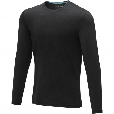 Ponoka long sleeve men's organic t-shirt, Сплошной черный, XS, вариант цвета