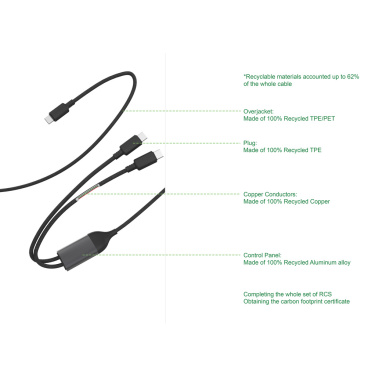 Логотрейд pекламные cувениры картинка: Кабель Terra 100W RCS с двумя выходами USB-C