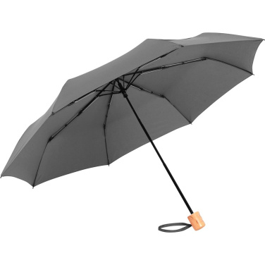 Складной зонт FARE ÖkoBrella с куполом из переработанного PET и деревянной ручкой с логотипом, серый (waterSAVE®) – детальный вид 3