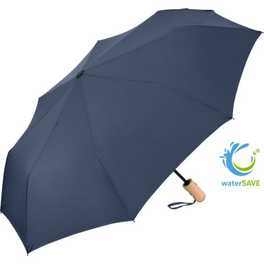 Складной зонт FARE® ÖkoBrella с деревянной ручкой с логотипом, тёмно-синий (waterSAVE®) – фото товара