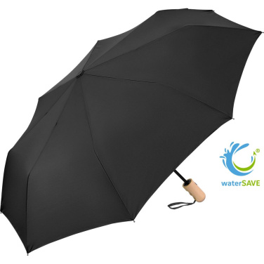 Складной зонт FARE® ÖkoBrella с деревянной ручкой с логотипом, чёрный (waterSAVE®) – фото товара
