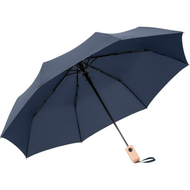 Складной зонт FARE® ÖkoBrella с деревянной ручкой с логотипом, тёмно-синий (waterSAVE®) – детальный вид 2