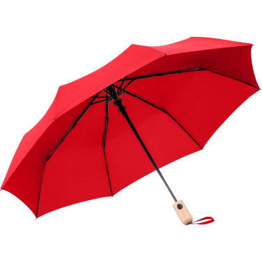 Складной зонт FARE® ÖkoBrella с деревянной ручкой с логотипом, красный (waterSAVE®) – детальный вид 2