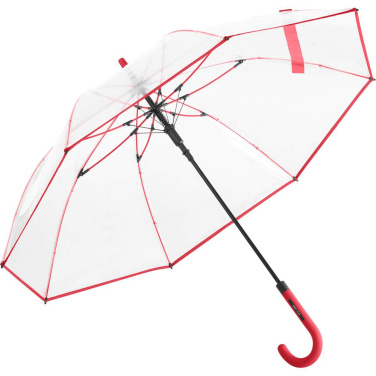 Прозрачный автоматический зонт-трость FARE® Pure с логотипом, прозрачный-красный – фото товара