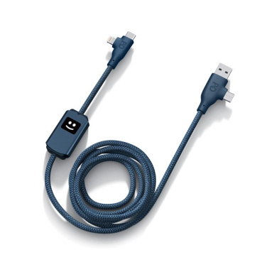 Тёмно-синий кабель Xoopar Allure 100 Вт в оплётке с разъёмами USB-A, USB-C и Lightning