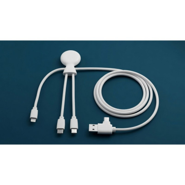 Белый мультикабель Mr Bio Long 2026 с наконечниками Lightning и USB-C и разъёмом USB-A/USB-C